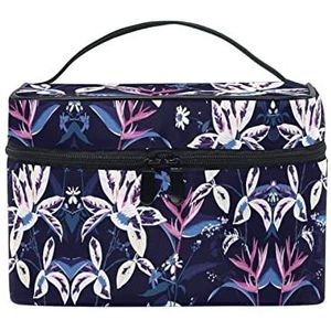 Bloemenblad blauw madeliefje make-up tas organizer cosmeticakoffer toilettas grote tas voor meisjes vrouwen en dames