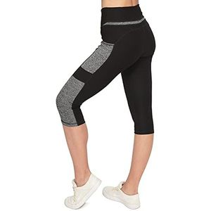 VS Capri sportlegging met telefoontasje - 3 zijzakken 3/4 leggings voor mobiele telefoon, sleutels, hardloopbroek, fitness sportlegging zwart patroon, yogabroek, sportbroek, jogging, hoge taille