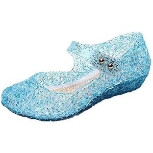 GenialES Meisjes Ballerina's Schoenen Gelei Sandalen Prinses Schoenen Voor Verjaardag Kerst Carnaval Blauw Klittenband 27 EU