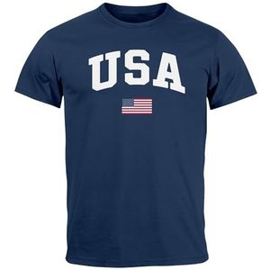 Neverless® Heren T-shirt USA opschrift College Retro Amerikaanse vlag Amerika Fashion Streetstyle, Donkerblauw, L