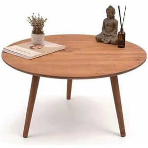 Gozos Oviedo vintage salontafel rond, stijlvolle salontafel gemaakt van massief grenen hout, bijzettafel hout met eenvoudige constructie, 60cm diameter, solide woonkamertafel, natuurlijke kleuren