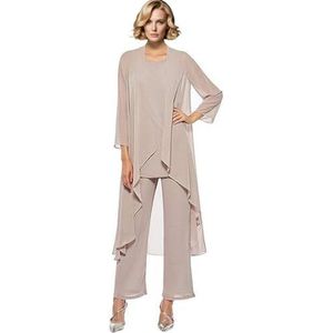 Dames moeder van de bruid broek pakken 3 stuks chiffon lange outfit sets voor bruiloft moeder broek pak met vest, Champagne, 44