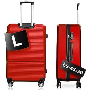 DS-Lux Hoogwaardige reiskoffer, harde koffer, trolley, rolkoffer, handbagage, ABS-kunststof met TSA-slot, 4 spinner-wielen, (S-M-L-set), Rood V2, Large, koffer