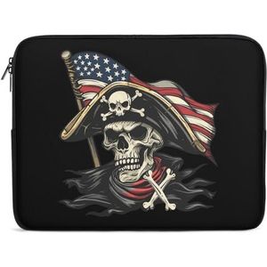 Grappige Amerikaanse piraat vlag laptop mouw tas schokbestendig notebook computer zak tablet draagtas hoes