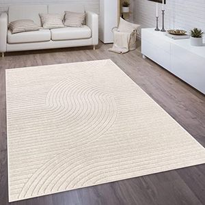 Buiten Vloerkleed Tapijt Voor Binnen En Buiten Balkon Terras Keuken Tapijt Patroon Scandinavisch Boho Eenkleurig, Maat:200x290 cm, Kleur:Crème 2