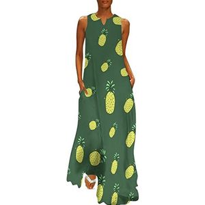 Schattige ananas dames enkellengte jurk slim fit mouwloze maxi-jurken casual zonnejurk XL