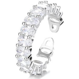Geometrische Zirkonia-ring for dames, gouden open ring, witgouden mode-ringarmband (Color : WhiteGold_Openingadjustable)