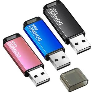 DONWEI USB Stick 64 GB, Memory Stick, Geheugenstick, USB Stick 2.0-Blau-3 Stuks