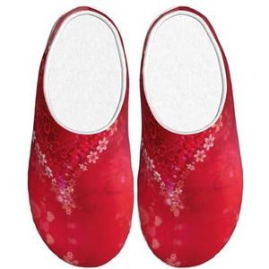 EdWal Valentijnsdag Hart Bloem Print Winter Warme Slippers Indoor Anti-slip Pluche Slippers Ontspannen Thuis Voor Vrouwen Mannen, Zwart, 37.5 EU