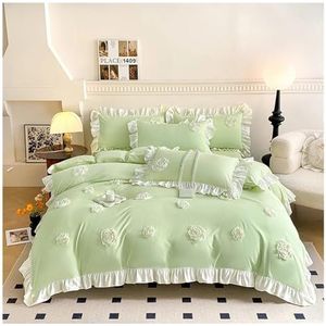 Kanten rand beddengoed dekbedovertrek, Prinsessenkanten ruches bloemen borduurwerk beddengoedset dekbedovertrek kussenslopen veelkleurig meerdere maten verpakking van 3(Gold,200x230cm 3 pcs)