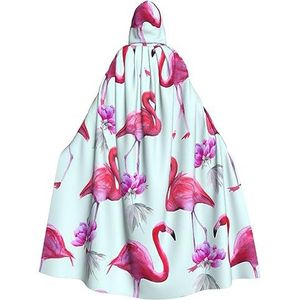 Womens Mens volledige lengte carnaval cape met capuchon cosplay kostuums mantel, 190 cm roze flamingo's