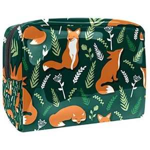 Draagbare make-up tas met rits reizen toilettas voor vrouwen handige opslag cosmetische zakje vossen dier groen