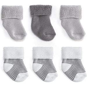 LaLoona Babysokken voor 0-3 maanden, 6 paar babysokken/babysokken van katoenmix, OekoTex Standard 100, lang met omslag, Beige, 3 mesi