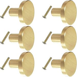 Canocchi Lade handgrepen, ronde messing keuken kast handgrepen, gouden kast handgrepen, enkele gat metalen kast dressoir laden meubels trekken deur knoppen en handgrepen (goud, 25* 33 mm, 6 stuks)