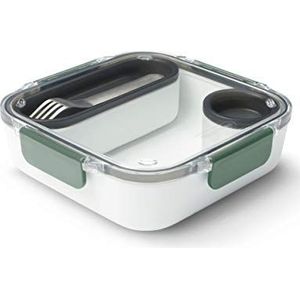 Zwart+Blum | BPA-vrij, lekvrij magnetronbestendig Bento Box stijl compartiment voedsel container, met roestvrij staal vork, olijf, 1000 ml/34f l oz