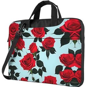 SSIMOO Transparante palmblad patroon stijlvolle en lichtgewicht laptop messenger tas, handtas, aktetas, perfect voor zakenreizen, Rode Roos, 15.6 inch