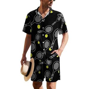 Tennisbal Hawaïaans pak voor heren, set van 2 stuks, strandoutfit, shirt en korte broek, bijpassende set