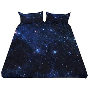 HNHDDZ Tieners Beddengoedset 3D Sky Star Galaxy dekbedovertrek en kussensloop met rits en jongensmeisje zwart blauw (stijl 2, dubbel 200 x 200 cm + 50 x 75 cm * 2)