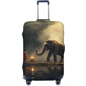 Elephant and Human at Peace Bagagehoes Elastische Wasbare Koffer Protector Anti-Kras Reisbagage Covers Stofdichte Bagage Case Covers Draagbare Koffer Covers Fit 45-70 cm Bagage, Zwart, XL