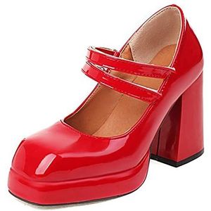 TABKER Sandalen met hak Dames vierkante kop rood zwart lente eenvoudige blokhak haak en lus (kleur: rood, maat: 8,5 UK)