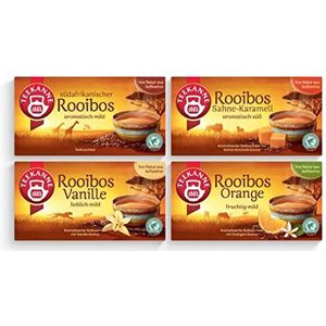Theepot Rooibos-thee - 4 verschillende soorten - Zuid-Afrikaanse rooibos, Roobios crème karamel, roobios vanille, rooibos oranje (elk 20 theezakjes)