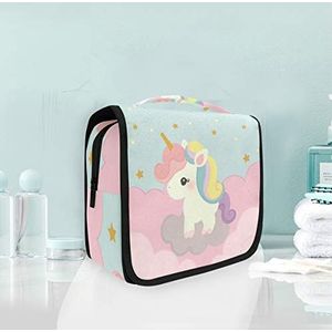 Hangende opvouwbare toilettas cartoon roze wolk eenhoorn make-up reizen organizer tassen tas voor vrouwen meisjes badkamer