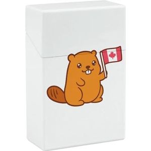 Leuke Bever Canada Vlag Draagbare Sigaret Case Houder Waterdichte Flip Top Sluiting Kaart Pillendoos Voor Mannen Vrouwen