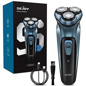 Sejoy Elektrisch scheerapparaat voor heren, blauw, 3D Flex Heads, draadloos, oplaadbaar (Lithium-Ion, 90 min), Comfort Cut Blades, Pop-up Trimmer, Moderne Stijl