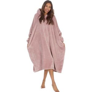 Undercover Oversized draagbare deken met capuchon voor dames, lange ultrazachte fleece poncho-hoodie met lange mouwen, Champagne, one size