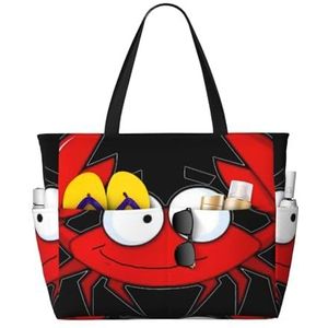 OdDdot Cartoon krabprint herbruikbare strandtas, grote bakken voor strandreizen, modieuze strandtas voor vrouwen, Zwart, Eén maat