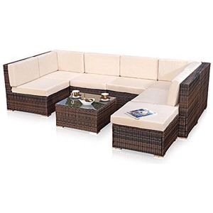 Melko Tuinset XXL, polyrotan, lounge sofa-set met glazen tafel, inclusief kussens, meerdelig, zwart, bruin of grijs/zwart XX-Large bruin