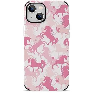 Roze Camouflage Eenhoorn Grappige Koolstofvezel Telefoon Case Voor iPhone 13 Mini/iPhone 13/iPhone 13 Pro/iPhone 13 Pro Max Shockproof Beschermhoes