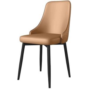 Meal Chairs Kunstleer eetkamerstoel met gestoffeerde zitting, zwarte metalen poten, keukeneetkamerstoelen, bijzetstoelen for thuiskoffie(Brown)