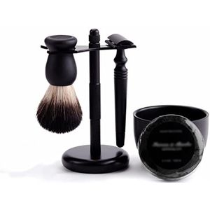 YKMYXZ, Scheermeshouder Praktische scheerborstelstandaard for heren, klassieke 6-delige zwarte scheerkwasthouderset, dubbelzijdige zeepkom, metalen verzorgingsgereedschap