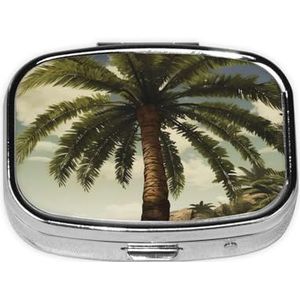 Palmboom Tropische Print Pillendoos Vierkante Metalen Pil Case met 2 Compartimenten Draagbare Reizen Pillendoos Leuke Mini Geneeskunde Organizer voor Pocket Purse