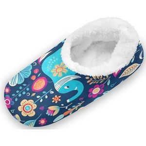 KAAVIYO Cartoon Doodle Art Olifant Outdoor Slippers Katoen Huisschoenen Gesloten Rug Winter Antislip Fuzzy Voeten Slippers voor Indoor Jongens Vrouwen, Patroon, Large