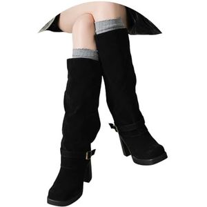 Dames Sneeuwlaarzen Met Lange Schacht Brede Buis Instapschoenen Met Blokhak Retro Suède Rijlaarzen Met Gespen Antislip Rubberen Laarzen Met Platform for Buiten(Black,43 EU)