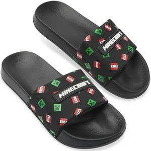 Minecraft Jongens Sliders of Flip Flops voor Strand en Zwembad - Jongens Cadeaus, Zwarte Sliders, 28/29 EU