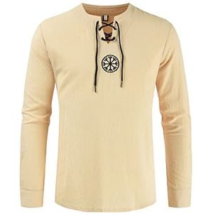 Heren Hippie Piraat Opa Shirts Mannen Middeleeuwse Renaissance Viking T-shirt Tops V-hals Lange Mouw Kostuum
