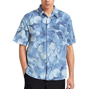 Blauw Hidrangea Hawaiiaans shirt voor heren, zomer, strand, casual, korte mouwen, button-down shirts met zak