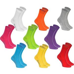 Rainbow Socks - Klassieke kleurrijke katoenen sokken voor dames en heren, 9 x wit, paars, grijs, oranje, rood, geel, groenblauw, groen, magenta, 44-46