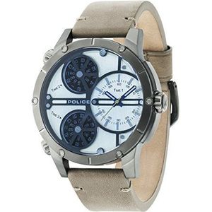 Politie mannen Quartz Horloge met Beige Wijzerplaat Analoog Display en Beige Lederen Band 14699JSU/07