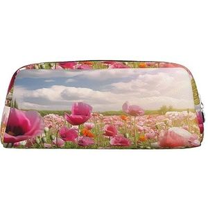 Kururi Bloeiende Bloemen Print Etui Draagbare Reizen Make-up Tas Pen Pouch Organizer Doos Voor Kantoorbenodigdheden Reizen