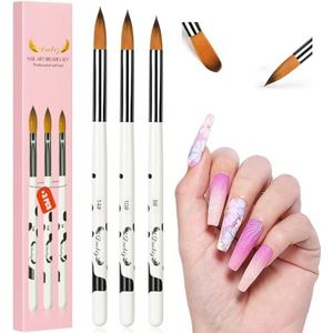 URAQT 3PCS Acryl Nagelborstel, Nail Art Penselen Set, Nail Art Pennen Nail Art Tips Builder Borstel, Professionele Manicure Boor Tekenborstel Nail Art Gereedschap voor DIY Nail Art Ontwerpen, Wit