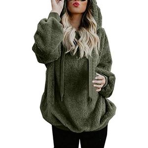 KaloryWee Vrouwen Teddy Bear Hooded Sweatshirt Verkoop, Plus Size Dames Trekkoord Pullover Tops Oversized Herfst/Winter Pluizige Bovenkleding S-5XL, Leger Groen-c, L