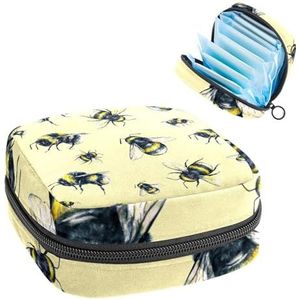 Opbergtas voor maandverband, menstruatiecup zakje, menstruatiezakorganizer voor vrouwelijke pads, tampons, hommel op gele achtergrond
