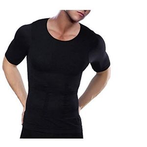 Heren Naadloze Body Shaper Compressie Vest Elastische Shapewear Afslanken Shirt, Zwart, S-M