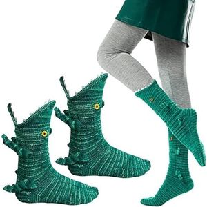 Saku Gebreide krokodilsokken, cadeau voor Kerstmis, 3D-sokken met brede mond, dierensokken, alligatorsokken voor vrouwen en mannen, één maat, Krokodil, Eén Maat