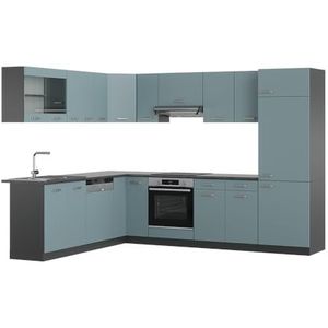 Vicco Hoekkeuken R-Line Solid antraciet blauw grijs 287 x 227 cm moderne keukenkasten keukenmeubel
