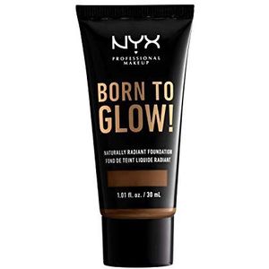 NYX Professional Makeup Born to Glow Radiant Foundation, glinsterende afwerking, opbouwbare gemiddelde dekking, veganistische formule, kleur: cocoa